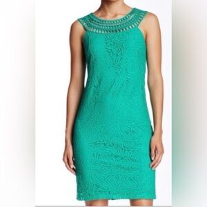 Jessica Howard Lace Teal Green Sheath Dress – Size 10P